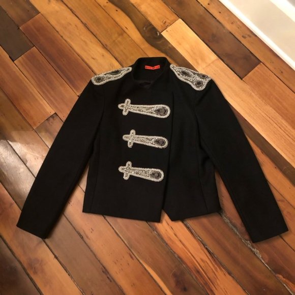 New Alice + Olivia wool military band embellished crop oversized blazer jacket - Picture 15 of 16